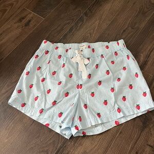 J. Crew Light Blue Strawberry-Print Cotton sleepwear Shorts with Tie Waist